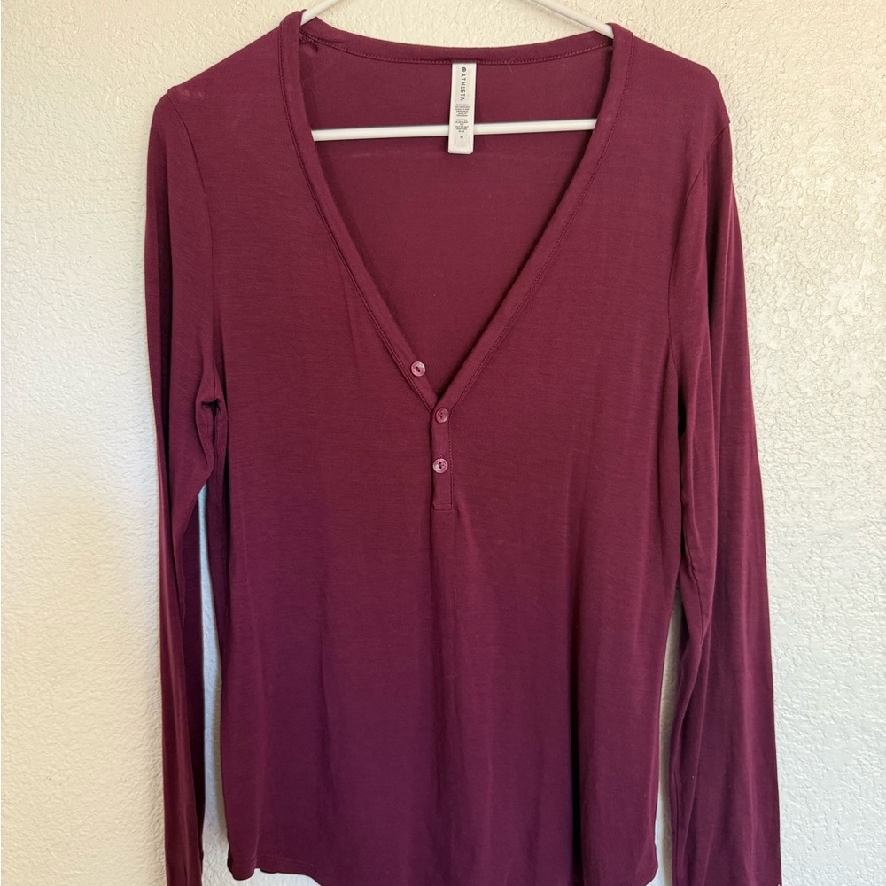 Athleta Long Sleeve Henley Top in Burgundy